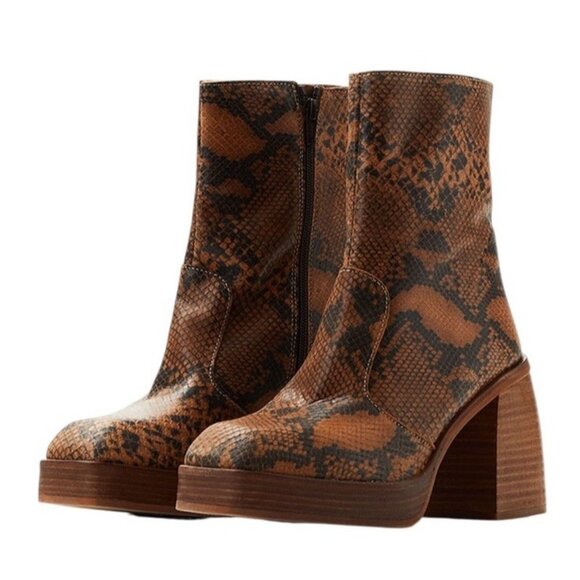 Free People Ruby Shine Platform Womens Leather Boots Brown Snake Size 37, US 6.5 - Picture 1 of 9